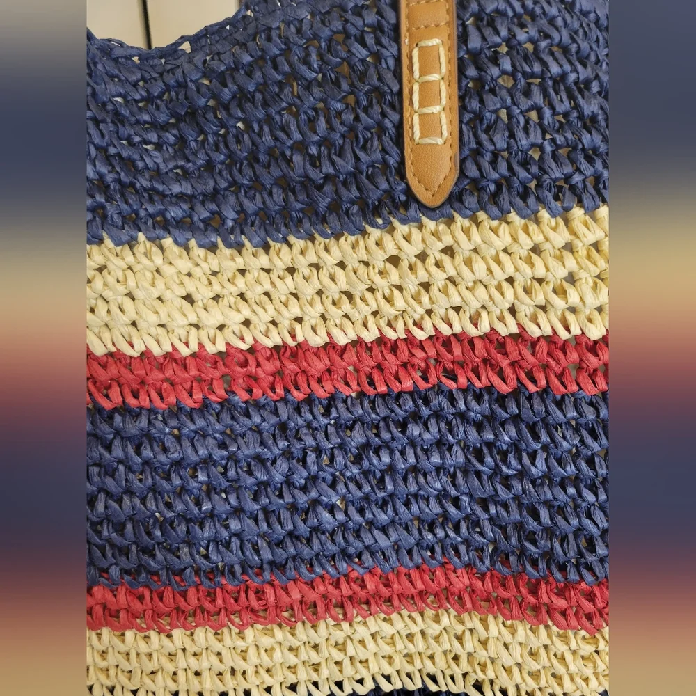 I.N.C. LARGE STRAW STRIPE TOTE/BEACH BAG NWT 20